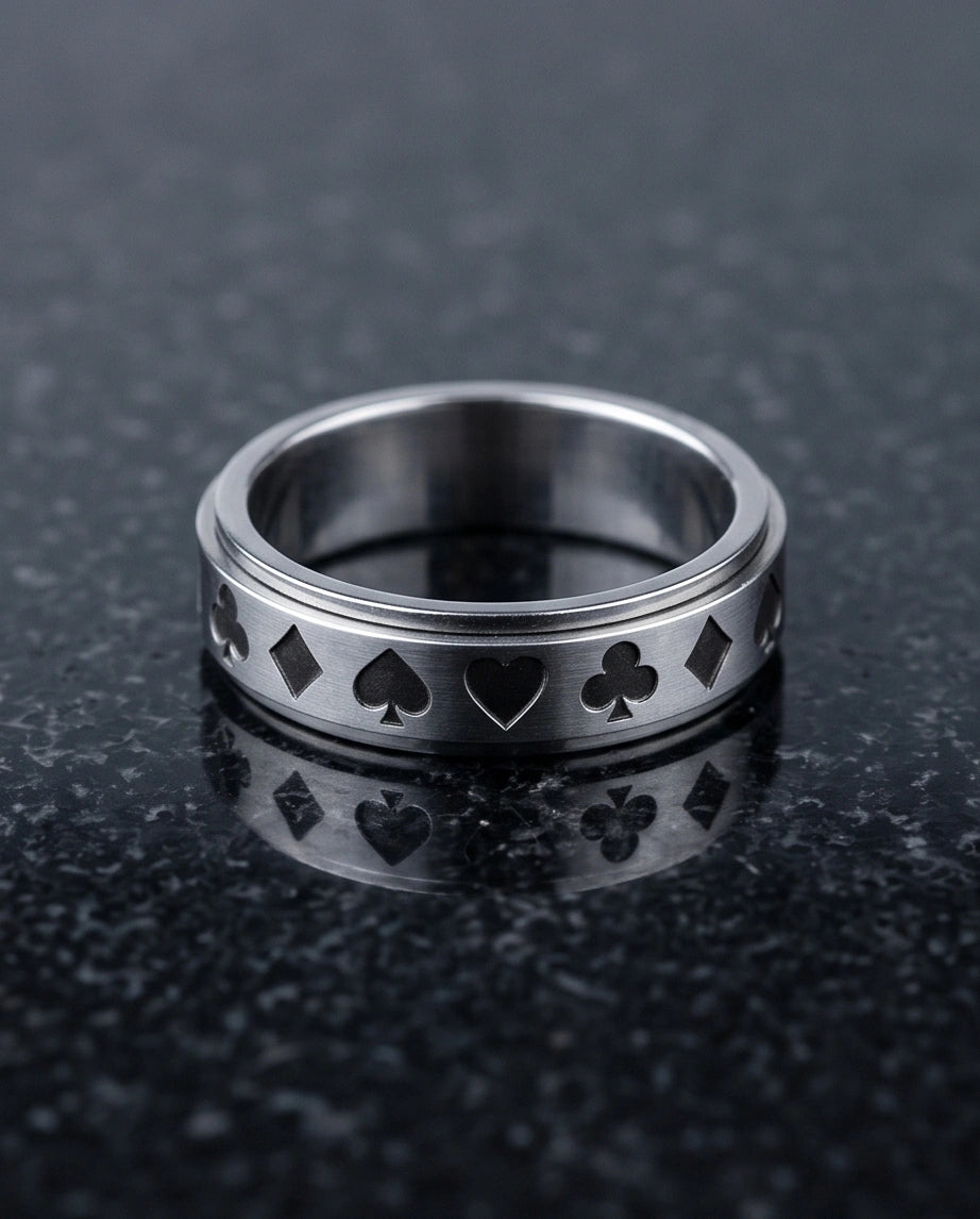 Silver Playing Cards Suit Spinner Ring