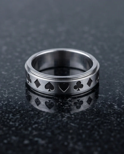 Silver Playing Cards Suit Spinner Ring
