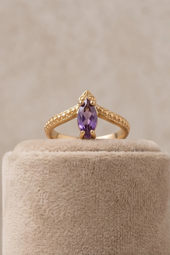 "Amethyst Aura" – Marquise Cut Gold Ring
