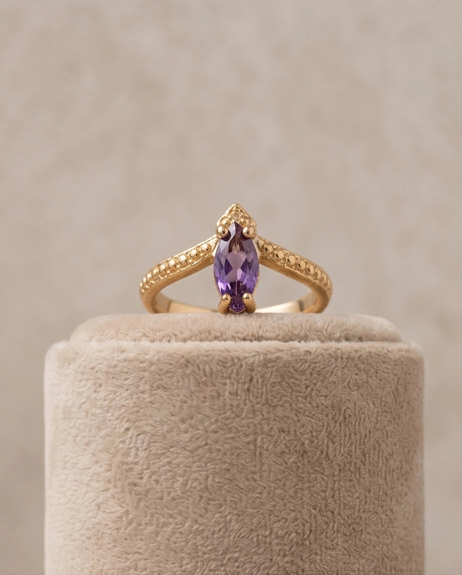 "Amethyst Aura" – Marquise Cut Gold Ring