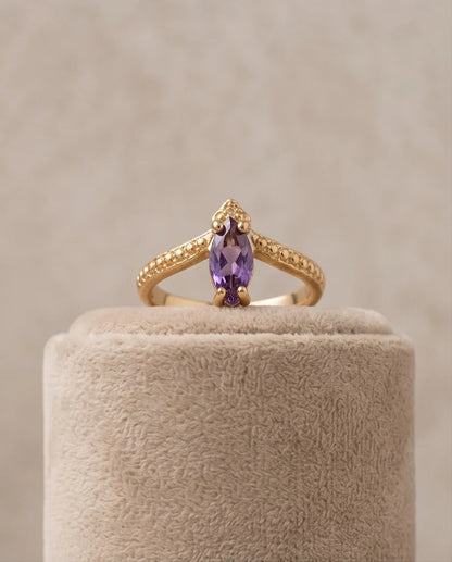 "Amethyst Aura" – Marquise Cut Gold Ring