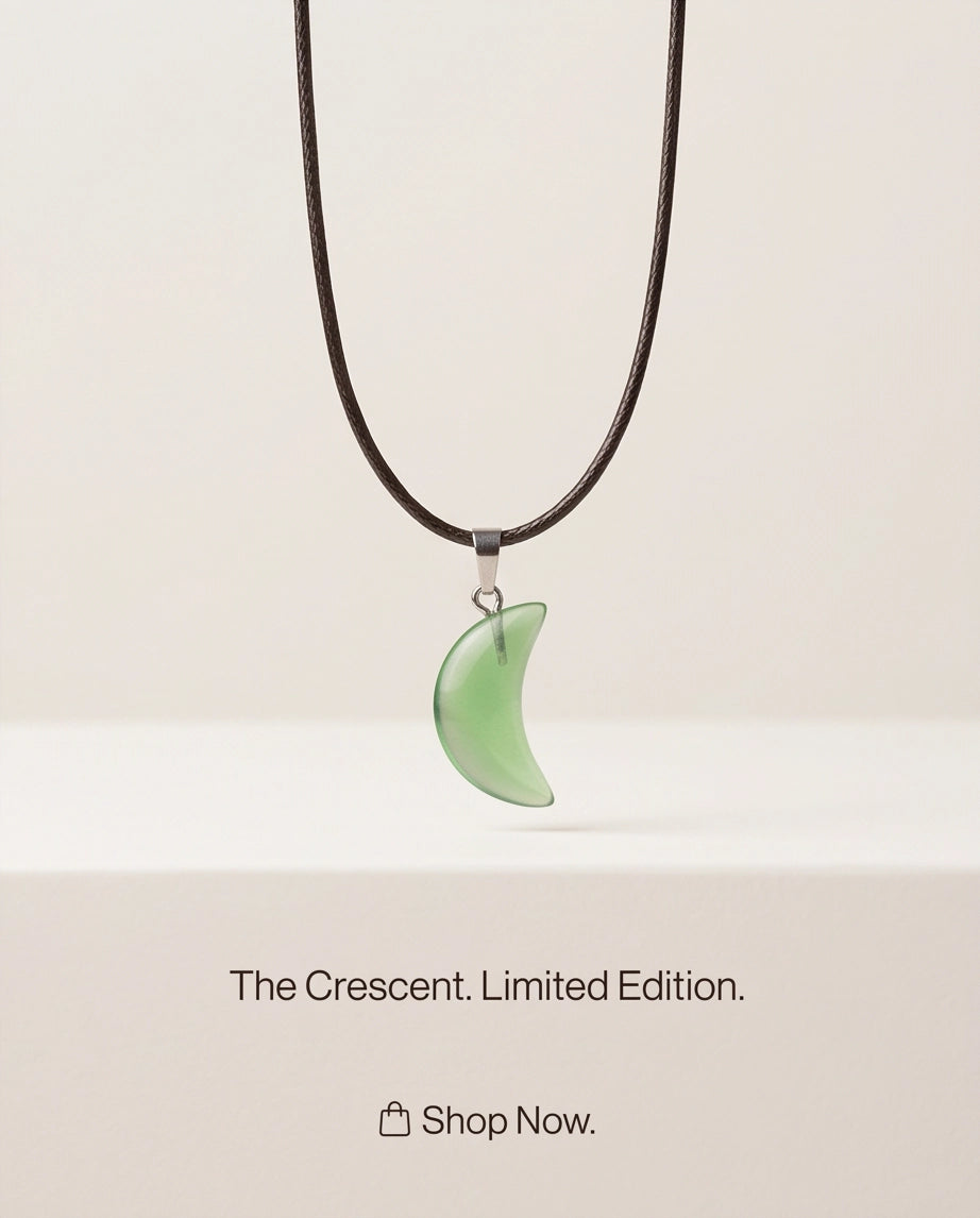 Silver Fluorite Light Green Crescent Moon Pendant Necklace