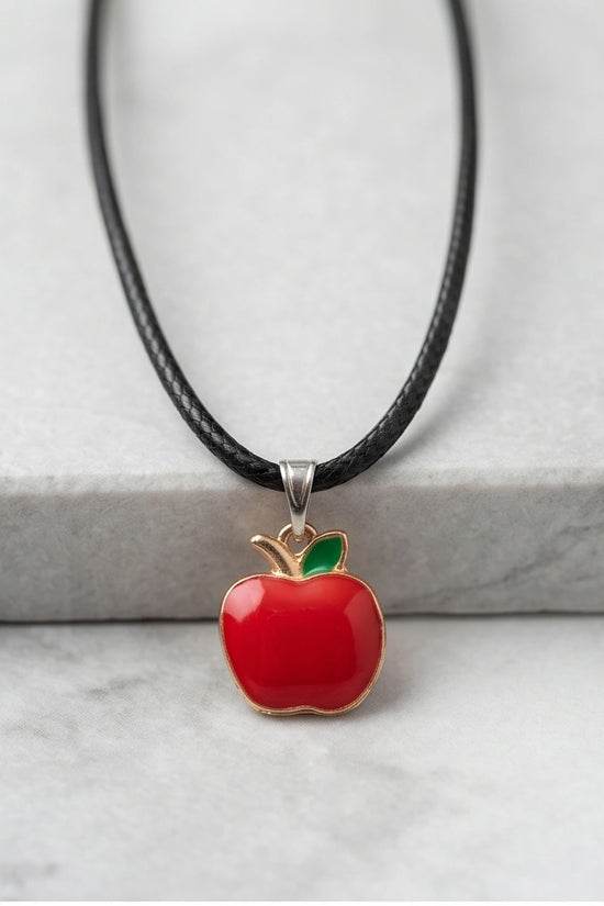 Gold and Red Apple Pendant Necklace