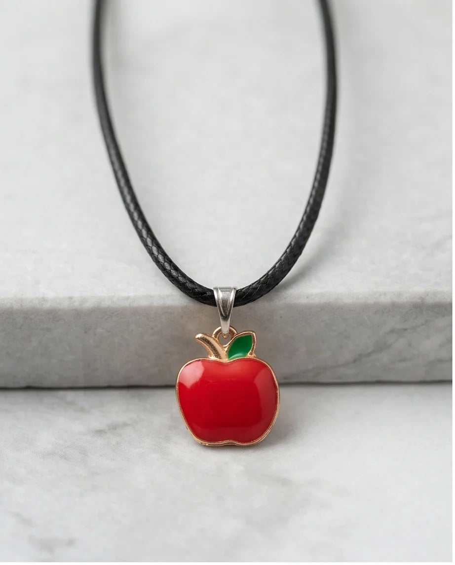 Gold and Red Apple Pendant Necklace