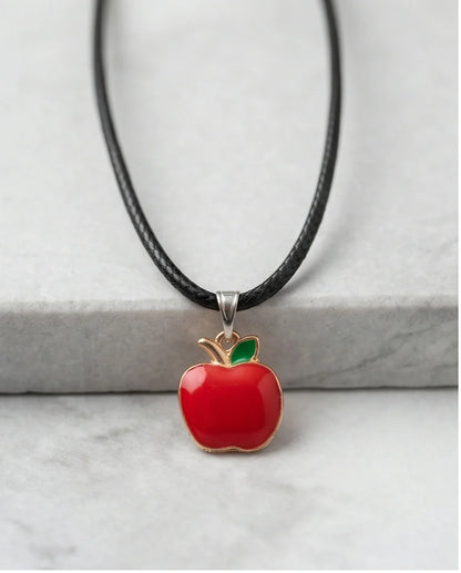 Gold and Red Apple Pendant Necklace