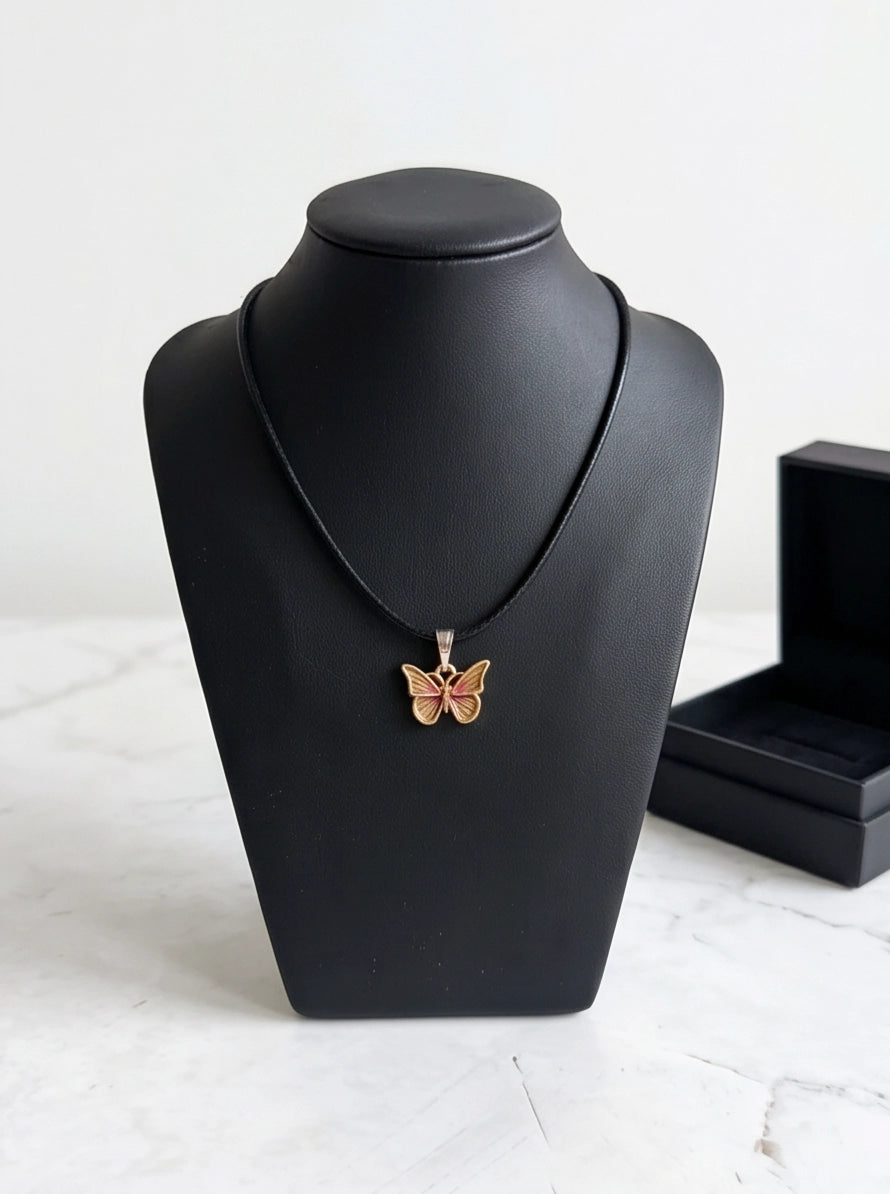 Gold & Pink Butterfly Pendant Necklace