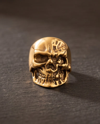 Polished Anatomical Skull Gold Ring