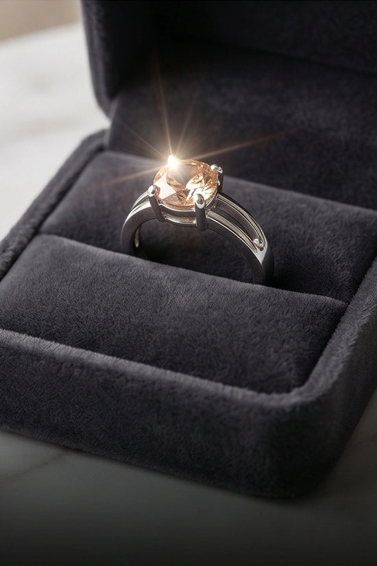 Sterling Silver Round-Cut Split Shank Peach Morganite Ring