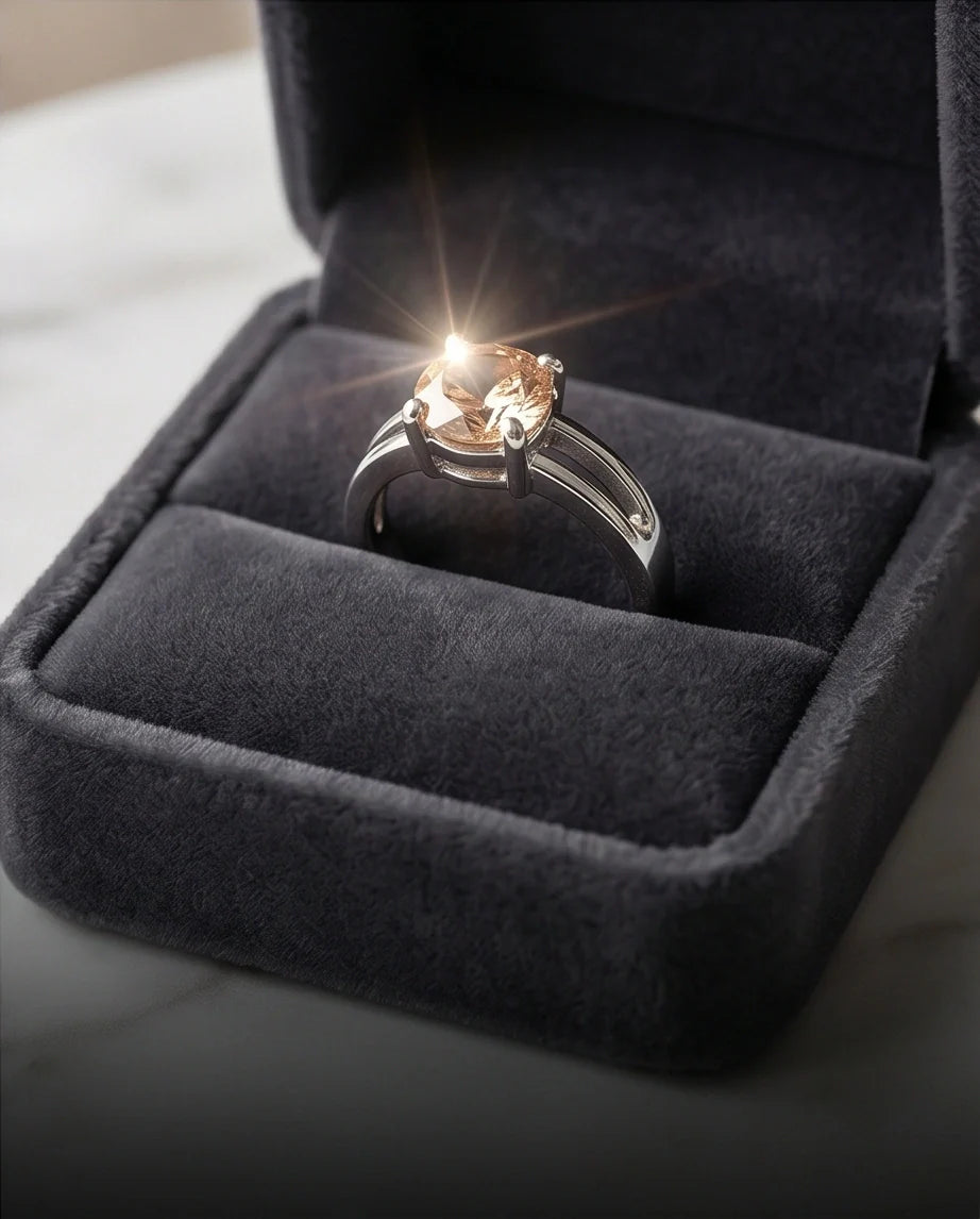 Sterling Silver Round-Cut Split Shank Peach Morganite Ring