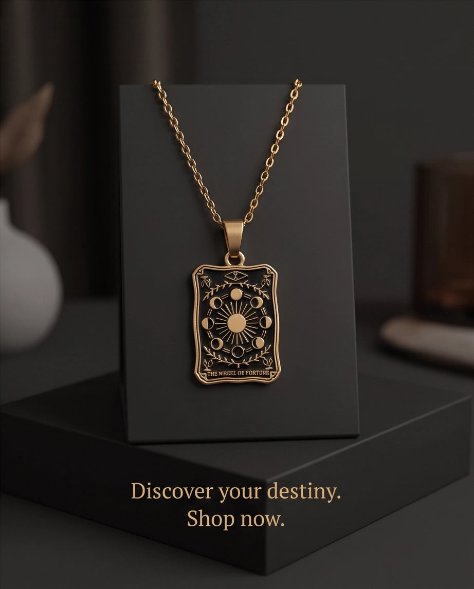 Gold "The Wheel of Fortune" Tarot Card Pendant Necklace