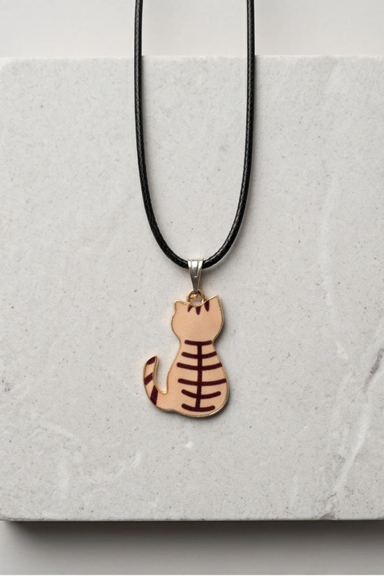Artistic Golden Autumn Feline Silhouette Pendant Necklace