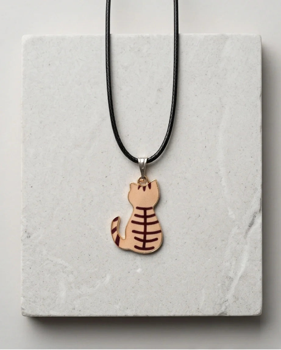 Artistic Golden Autumn Feline Silhouette Pendant Necklace