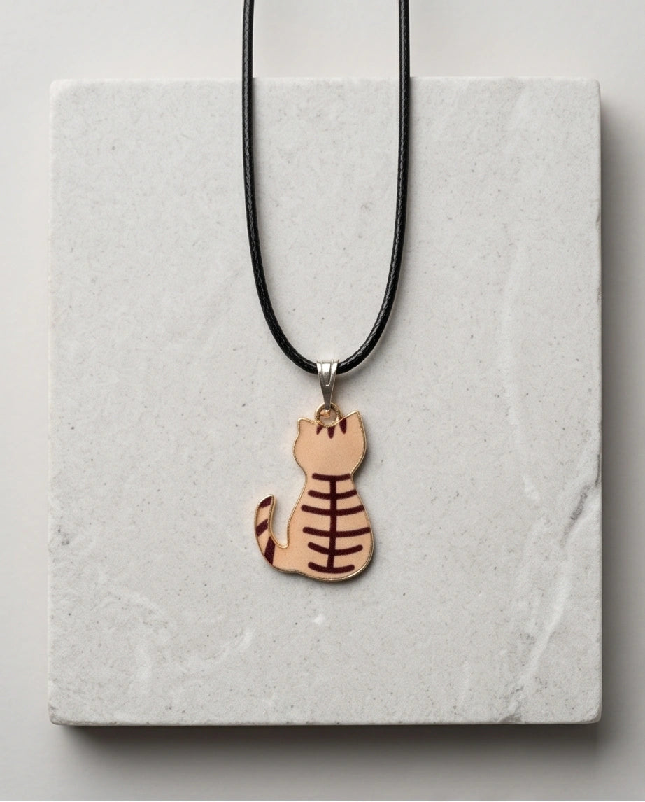 Artistic Golden Autumn Feline Silhouette Pendant Necklace