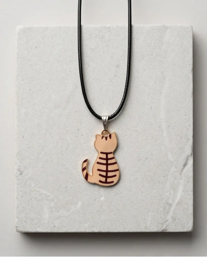 Artistic Golden Autumn Feline Silhouette Pendant Necklace
