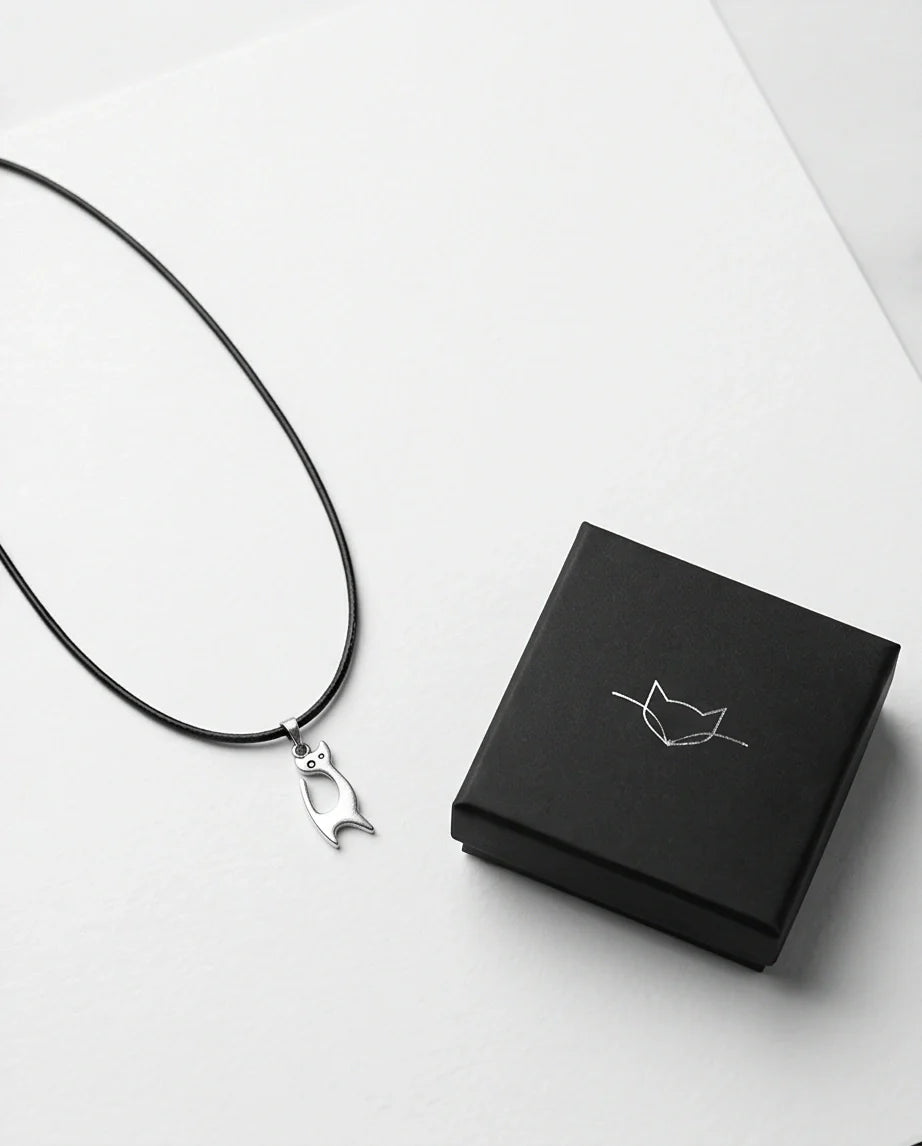 The Mystic Silhouette: Minimalist Matte Silver Cat Pendant Necklace