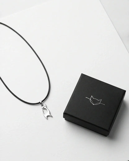 The Mystic Silhouette: Minimalist Matte Silver Cat Pendant Necklace
