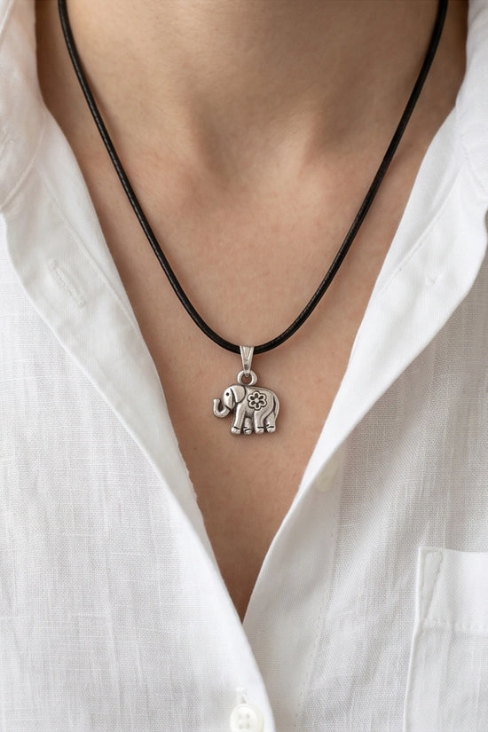 Silver Flower Detail Elephant Necklace