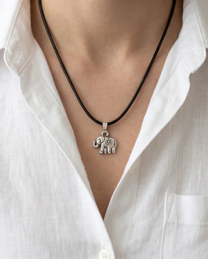 Silver Flower Detail Elephant Necklace