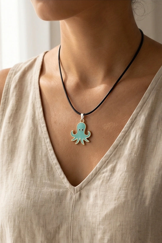 Gold and Turquoise Octopus Pendant Necklace