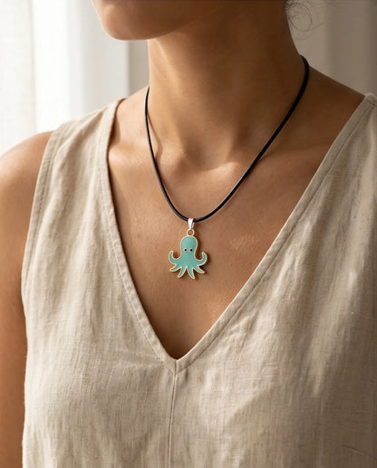 Gold and Turquoise Octopus Pendant Necklace