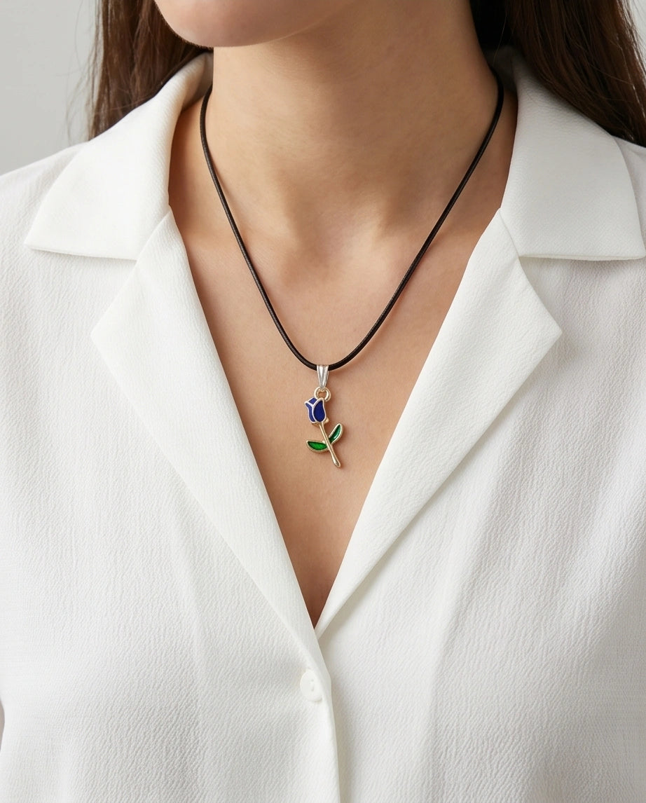 Royal Blue Tulip Rosebud Pendant