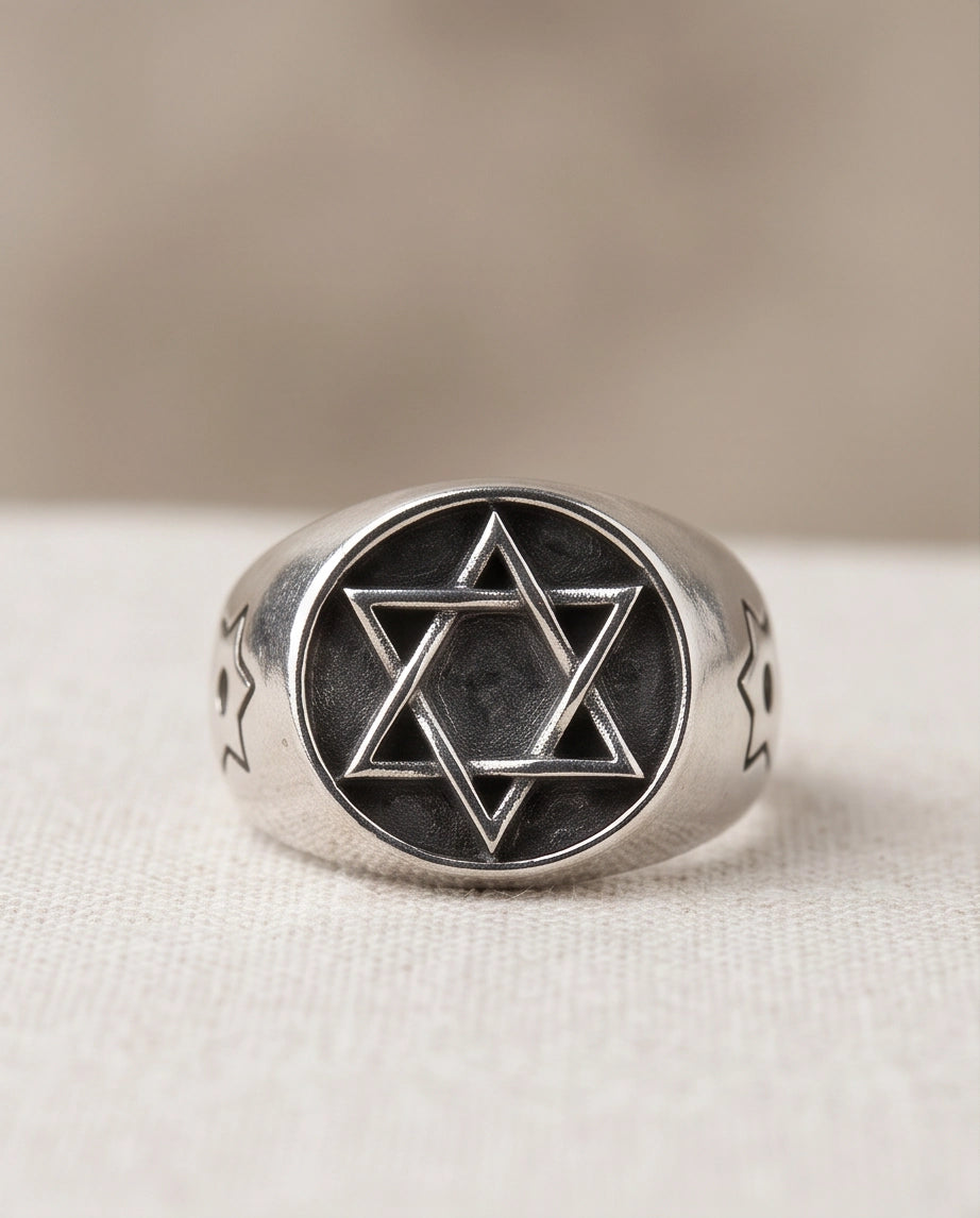 Celestial Hexagram Signet Silver Ring