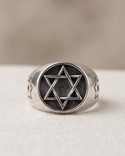 Celestial Hexagram Signet Silver Ring
