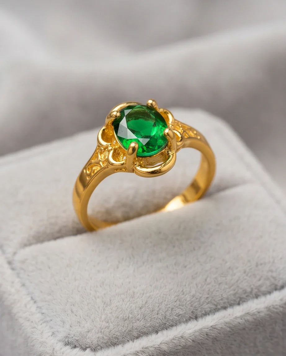 Golden Verdant Emerald Filigree Ring