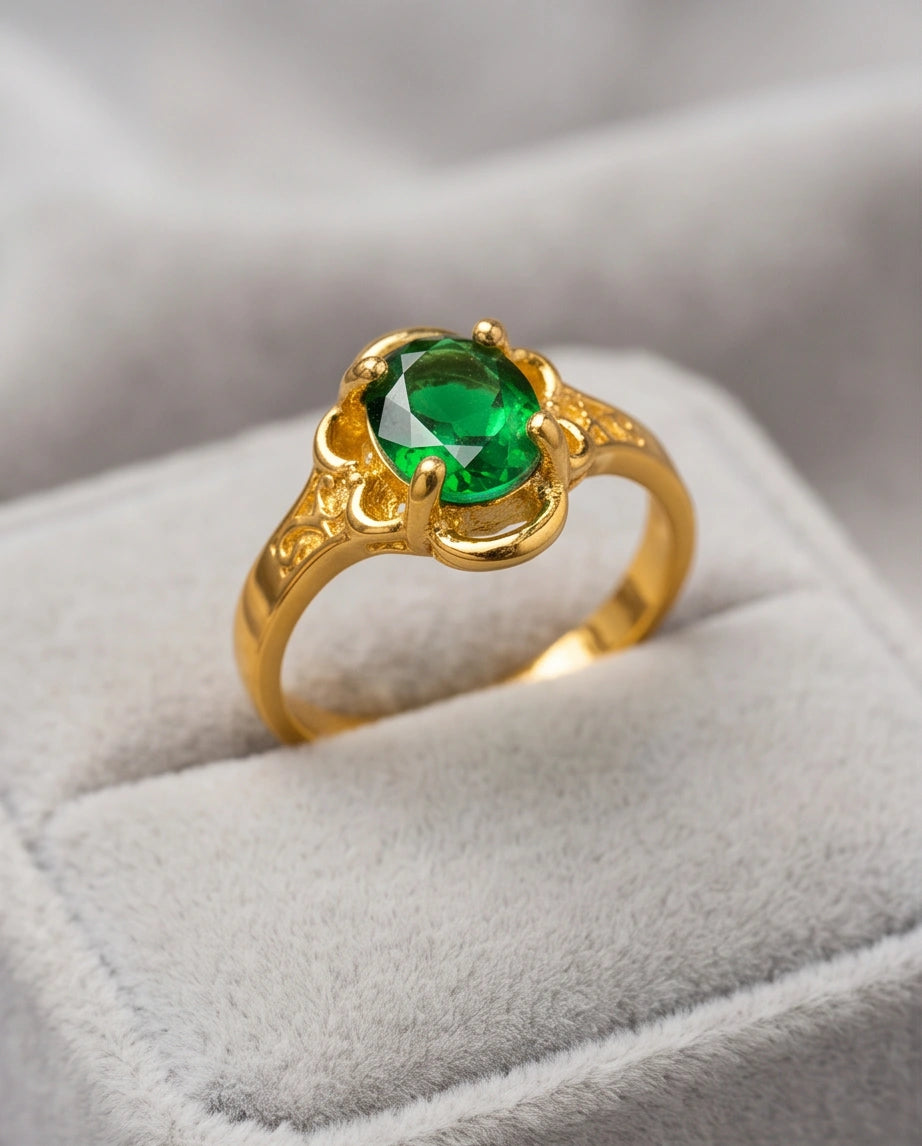 Golden Verdant Emerald Filigree Ring
