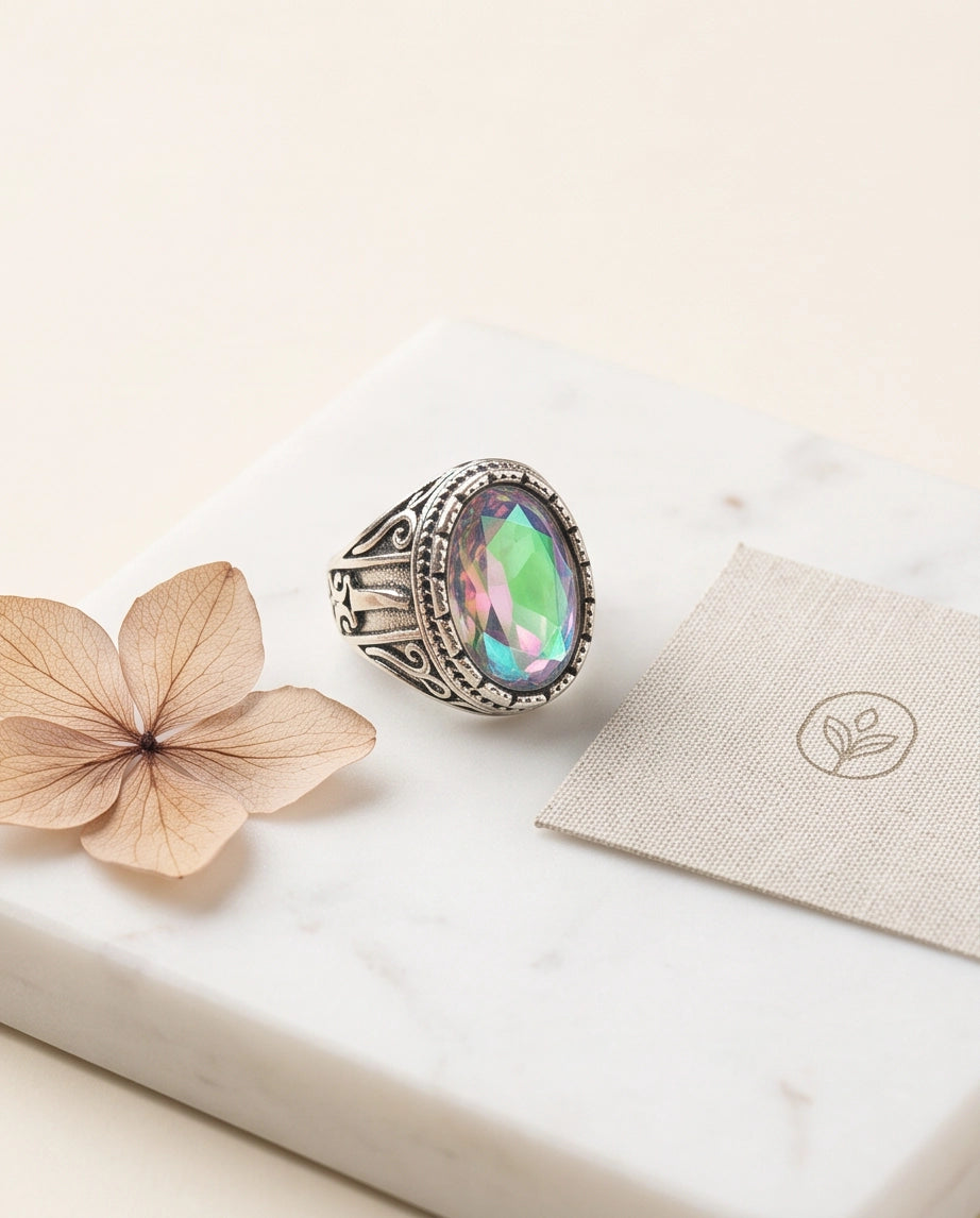 Iridescent Mystic Quartz Silver Ring