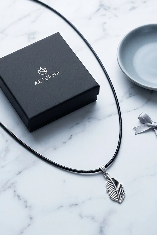 Silver Detailed Plume Feather Necklace