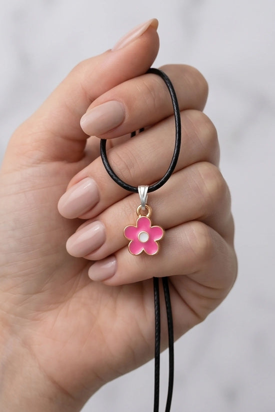 Gold and Pink Blossom Pendant Necklace