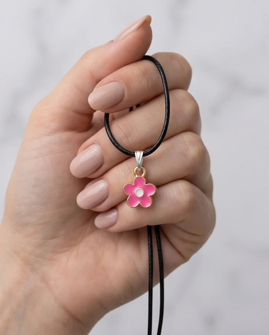 Gold and Pink Blossom Pendant Necklace