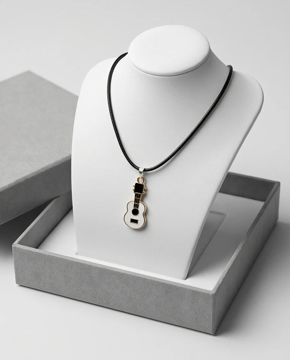 Gold and White Acoustic Guitar Necklace