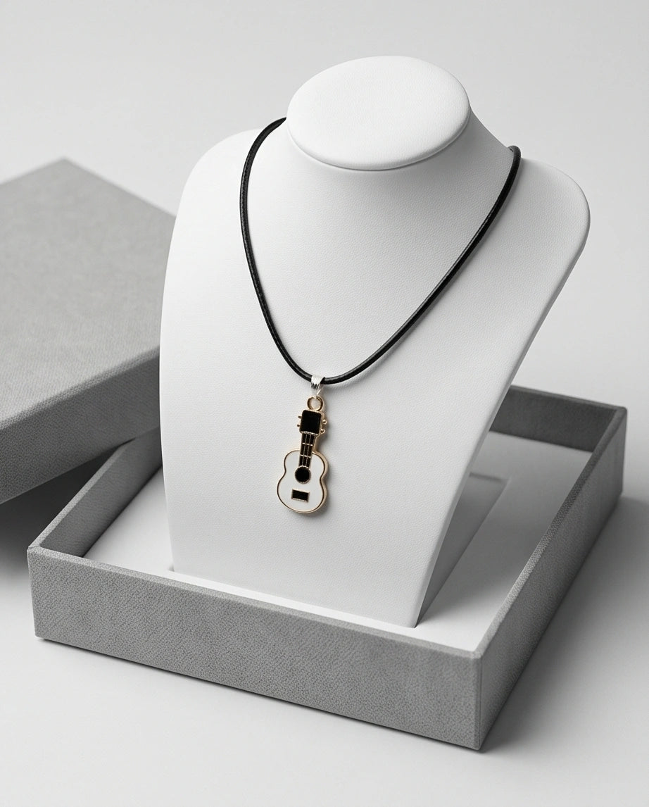 Gold and White Acoustic Guitar Necklace