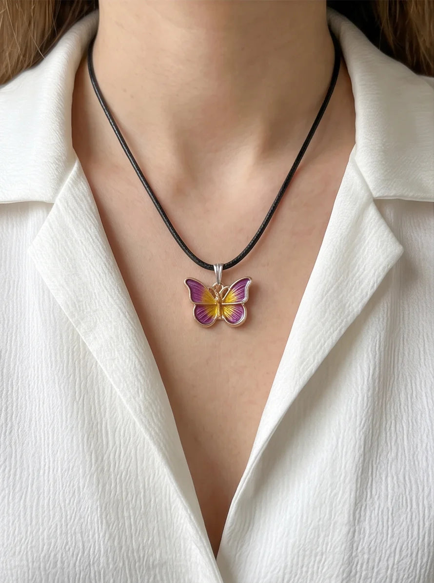 Purple & Gold Butterfly Pendant Necklace