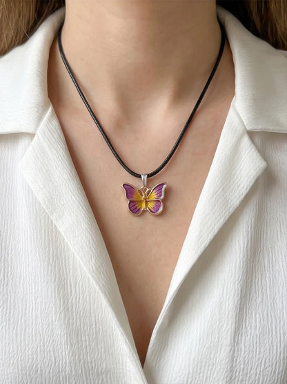 Purple & Gold Butterfly Pendant Necklace