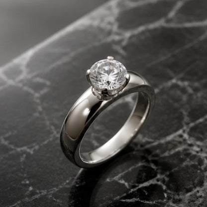 Silver Round Gemstone Classic Solitaire Ring