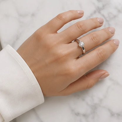 Silver Round Gemstone Classic Solitaire Ring
