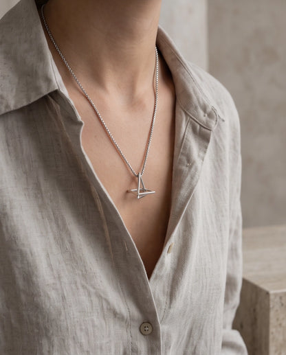 Silver Geometric Intersecting Triangle and Square Pendant Necklace