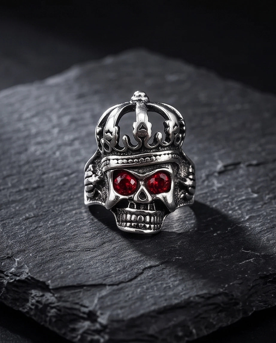 Ruby-Eyed Crowned Skull Ring