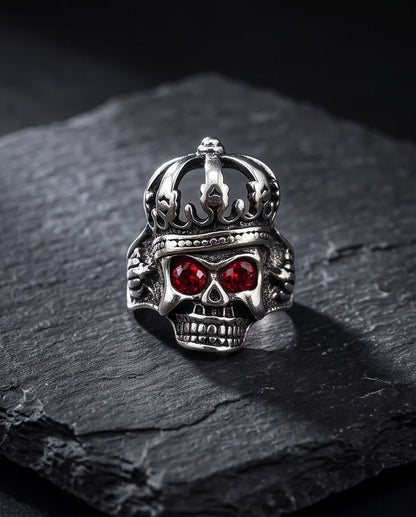Ruby-Eyed Crowned Skull Ring