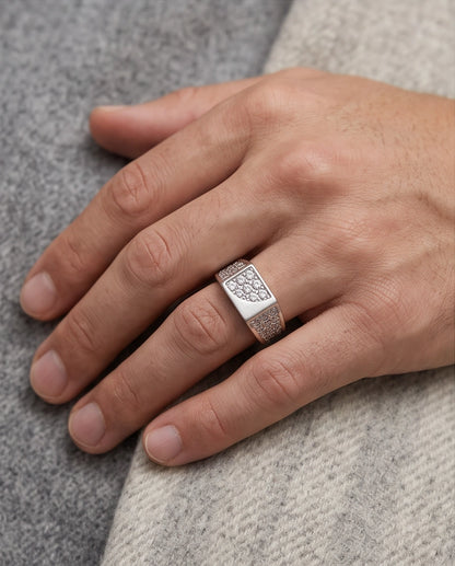 Pavé Crystal Cluster Inlay Brick-Link Band Silver Ring
