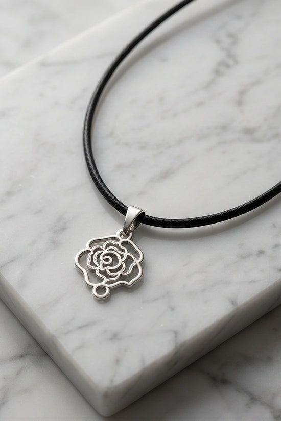 Silver Cutout Rose Pendant Necklace