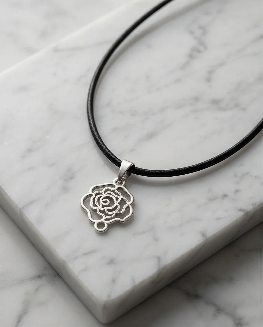 Silver Cutout Rose Pendant Necklace