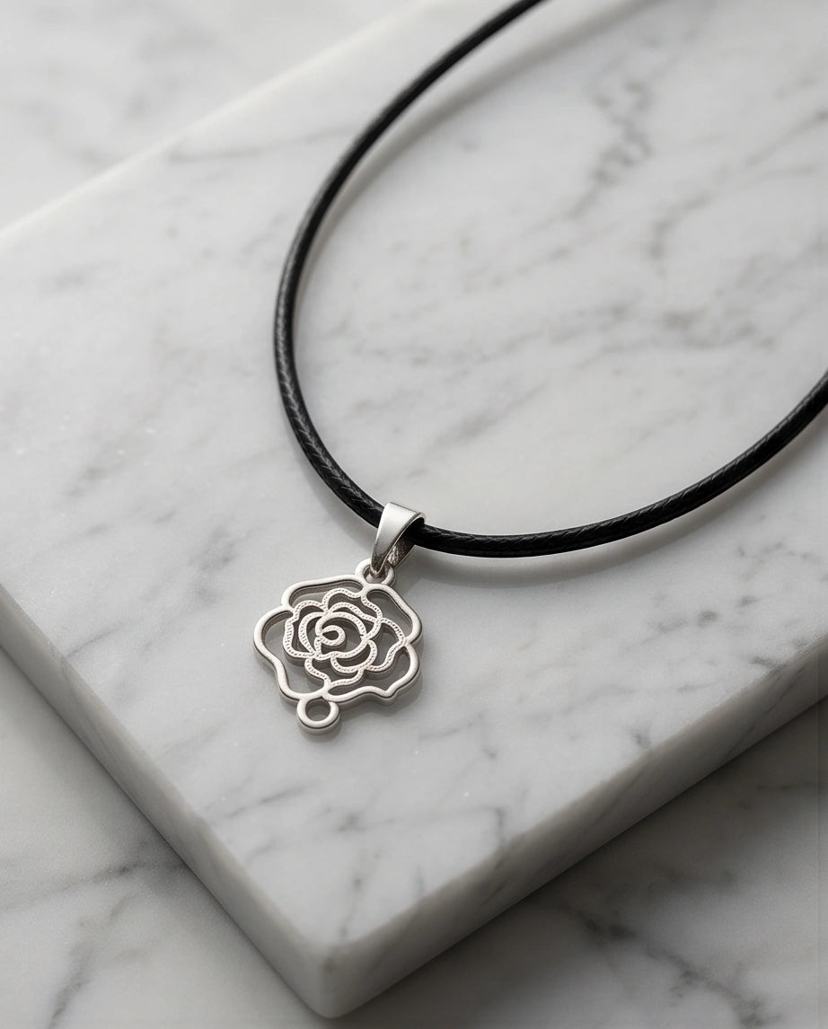 Silver Cutout Rose Pendant Necklace