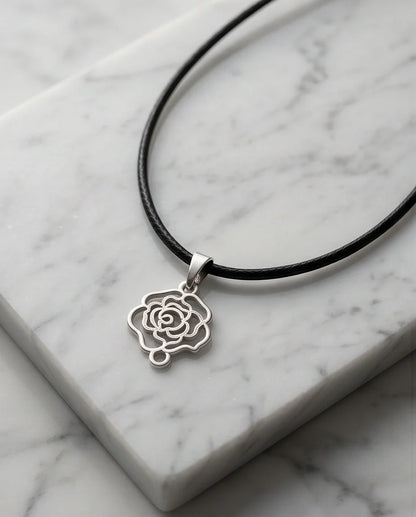 Silver Cutout Rose Pendant Necklace