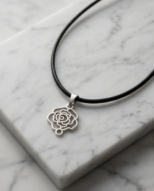 Silver Cutout Rose Pendant Necklace