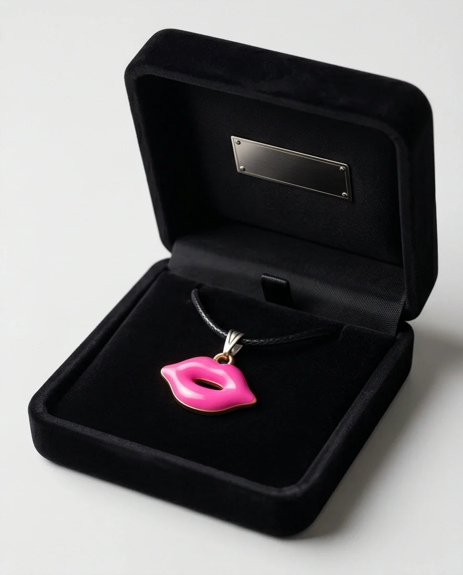 Gold and Pink Lips Pendant Necklace