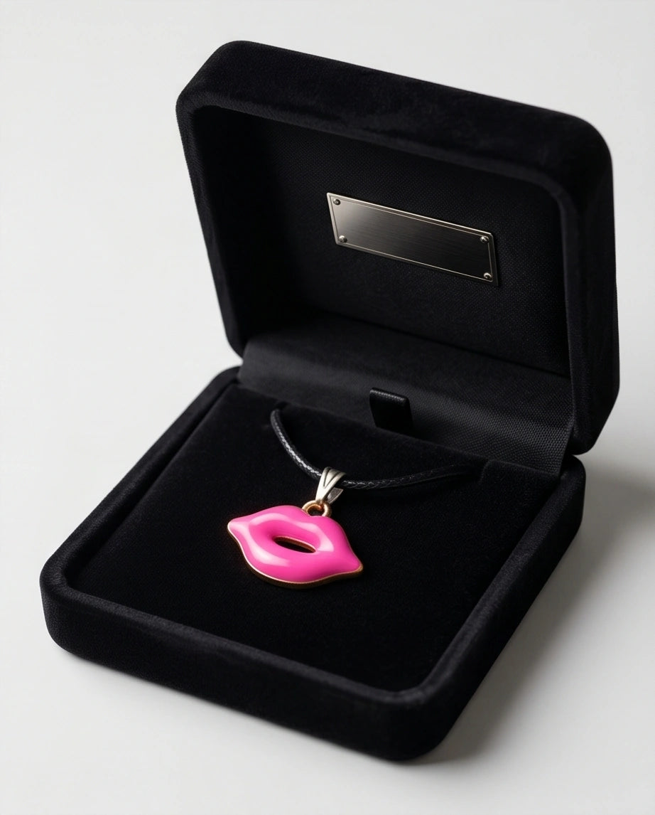 Gold and Pink Lips Pendant Necklace